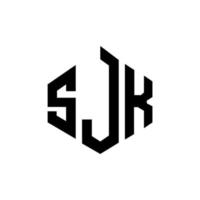 SJK letter logo design with polygon shape. SJK polygon and cube shape logo design. SJK hexagon vector logo template white and black colors. SJK monogram, business and real estate logo.