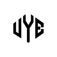 UYE letter logo design with polygon shape. UYE polygon and cube shape logo design. UYE hexagon vector logo template white and black colors. UYE monogram, business and real estate logo.