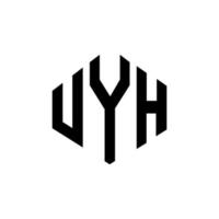 UYH letter logo design with polygon shape. UYH polygon and cube shape logo design. UYH hexagon vector logo template white and black colors. UYH monogram, business and real estate logo.