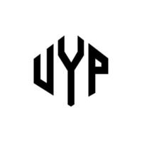 UYP letter logo design with polygon shape. UYP polygon and cube shape logo design. UYP hexagon vector logo template white and black colors. UYP monogram, business and real estate logo.