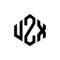 UZX letter logo design with polygon shape. UZX polygon and cube shape logo design. UZX hexagon vector logo template white and black colors. UZX monogram, business and real estate logo.