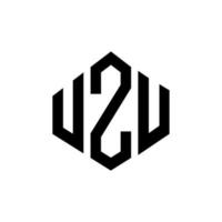 UZU letter logo design with polygon shape. UZU polygon and cube shape logo design. UZU hexagon vector logo template white and black colors. UZU monogram, business and real estate logo.