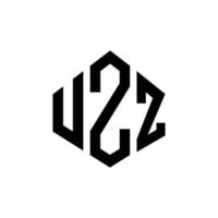 UZZ letter logo design with polygon shape. UZZ polygon and cube shape logo design. UZZ hexagon vector logo template white and black colors. UZZ monogram, business and real estate logo.