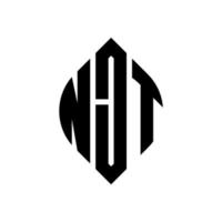 Diseño de logotipo de letra circular njt con forma de círculo y elipse. njt letras elipses con estilo tipográfico. las tres iniciales forman un logo circular. njt círculo emblema resumen monograma letra marca vector. vector
