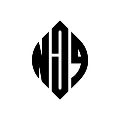 NJQ circle letter logo design with circle and ellipse shape. NJQ ellipse letters with typographic style. The three initials form a circle logo. NJQ Circle Emblem Abstract Monogram Letter Mark Vector.