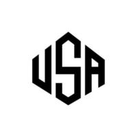 diseño de logotipo de letra usa con forma de polígono. diseño de logotipo en forma de polígono y cubo de estados unidos. usa hexágono vector logo plantilla colores blanco y negro. monograma de estados unidos, logotipo comercial y inmobiliario.