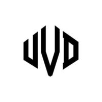 UVD letter logo design with polygon shape. UVD polygon and cube shape logo design. UVD hexagon vector logo template white and black colors. UVD monogram, business and real estate logo.