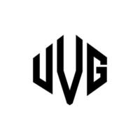 UVG letter logo design with polygon shape. UVG polygon and cube shape logo design. UVG hexagon vector logo template white and black colors. UVG monogram, business and real estate logo.