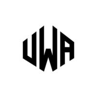 UWA letter logo design with polygon shape. UWA polygon and cube shape logo design. UWA hexagon vector logo template white and black colors. UWA monogram, business and real estate logo.