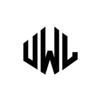 diseño de logotipo de letra uwl con forma de polígono. diseño de logotipo en forma de cubo y polígono uwl. Plantilla de logotipo vectorial hexagonal uwl colores blanco y negro. monograma uwl, logotipo comercial e inmobiliario. vector