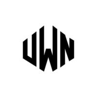 UWN letter logo design with polygon shape. UWN polygon and cube shape logo design. UWN hexagon vector logo template white and black colors. UWN monogram, business and real estate logo.