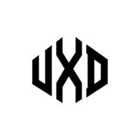 UXD letter logo design with polygon shape. UXD polygon and cube shape logo design. UXD hexagon vector logo template white and black colors. UXD monogram, business and real estate logo.