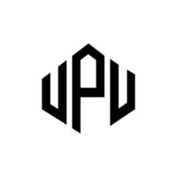 UPU letter logo design with polygon shape. UPU polygon and cube shape logo design. UPU hexagon vector logo template white and black colors. UPU monogram, business and real estate logo.