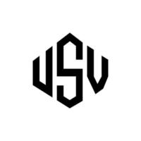 USV letter logo design with polygon shape. USV polygon and cube shape logo design. USV hexagon vector logo template white and black colors. USV monogram, business and real estate logo.