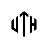 UTH letter logo design with polygon shape. UTH polygon and cube shape logo design. UTH hexagon vector logo template white and black colors. UTH monogram, business and real estate logo.