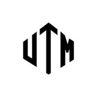 UTM letter logo design with polygon shape. UTM polygon and cube shape logo design. UTM hexagon vector logo template white and black colors. UTM monogram, business and real estate logo.