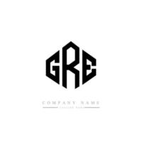 GRE letter logo design with polygon shape. GRE polygon and cube shape logo design. GRE hexagon vector logo template white and black colors. GRE monogram, business and real estate logo.