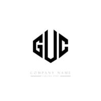 GUC letter logo design with polygon shape. GUC polygon and cube shape logo design. GUC hexagon vector logo template white and black colors. GUC monogram, business and real estate logo.
