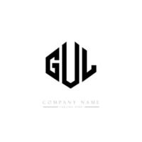 GUL letter logo design with polygon shape. GUL polygon and cube shape logo design. GUL hexagon vector logo template white and black colors. GUL monogram, business and real estate logo.