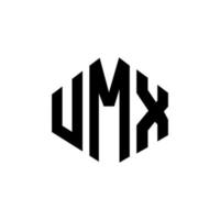 UMX letter logo design with polygon shape. UMX polygon and cube shape logo design. UMX hexagon vector logo template white and black colors. UMX monogram, business and real estate logo.