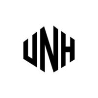 diseño de logotipo de letra unh con forma de polígono. diseño de logotipo en forma de cubo y polígono unh. unh hexágono vector logo plantilla colores blanco y negro. monograma unh, logotipo empresarial y inmobiliario.