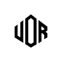 UOR letter logo design with polygon shape. UOR polygon and cube shape logo design. UOR hexagon vector logo template white and black colors. UOR monogram, business and real estate logo.