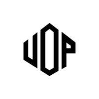 UOP letter logo design with polygon shape. UOP polygon and cube shape logo design. UOP hexagon vector logo template white and black colors. UOP monogram, business and real estate logo.