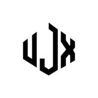 UJX letter logo design with polygon shape. UJX polygon and cube shape logo design. UJX hexagon vector logo template white and black colors. UJX monogram, business and real estate logo.