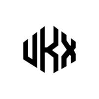 diseño de logotipo de letra ukx con forma de polígono. Diseño de logotipo en forma de cubo y polígono ukx. ukx hexágono vector logo plantilla colores blanco y negro. Monograma ukx, logotipo comercial e inmobiliario.