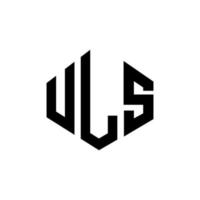 ULS letter logo design with polygon shape. ULS polygon and cube shape logo design. ULS hexagon vector logo template white and black colors. ULS monogram, business and real estate logo.