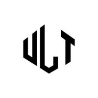 ULT letter logo design with polygon shape. ULT polygon and cube shape logo design. ULT hexagon vector logo template white and black colors. ULT monogram, business and real estate logo.