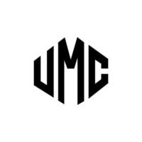 UMC letter logo design with polygon shape. UMC polygon and cube shape logo design. UMC hexagon vector logo template white and black colors. UMC monogram, business and real estate logo.