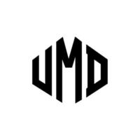 UMD letter logo design with polygon shape. UMD polygon and cube shape logo design. UMD hexagon vector logo template white and black colors. UMD monogram, business and real estate logo.
