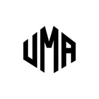 UMA letter logo design with polygon shape. UMA polygon and cube shape logo design. UMA hexagon vector logo template white and black colors. UMA monogram, business and real estate logo.