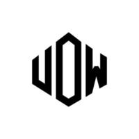 UOW letter logo design with polygon shape. UOW polygon and cube shape logo design. UOW hexagon vector logo template white and black colors. UOW monogram, business and real estate logo.