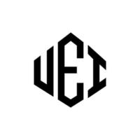 diseño de logotipo de letra uei con forma de polígono. diseño de logotipo en forma de cubo y polígono uei. uei hexágono vector logo plantilla colores blanco y negro. monograma uei, logotipo empresarial y inmobiliario.
