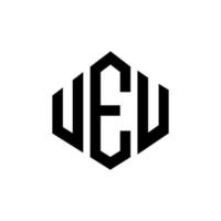 UEU letter logo design with polygon shape. UEU polygon and cube shape logo design. UEU hexagon vector logo template white and black colors. UEU monogram, business and real estate logo.