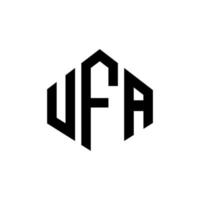 UFA letter logo design with polygon shape. UFA polygon and cube shape logo design. UFA hexagon vector logo template white and black colors. UFA monogram, business and real estate logo.