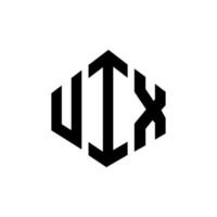 UIX letter logo design with polygon shape. UIX polygon and cube shape logo design. UIX hexagon vector logo template white and black colors. UIX monogram, business and real estate logo.