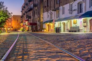 Shops and restaurants at River Street in downtown Savannah in Georgia photo