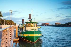 Downtown Savannah riverfront with blue sky photo