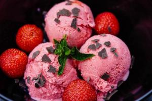 a homemade strawberry ice cream with chocolate photo