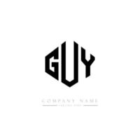 GUY letter logo design with polygon shape. GUY polygon and cube shape logo design. GUY hexagon vector logo template white and black colors. GUY monogram, business and real estate logo.