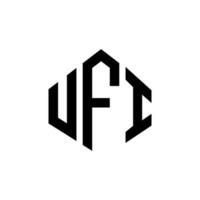 UFI letter logo design with polygon shape. UFI polygon and cube shape logo design. UFI hexagon vector logo template white and black colors. UFI monogram, business and real estate logo.