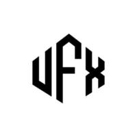 UFX letter logo design with polygon shape. UFX polygon and cube shape logo design. UFX hexagon vector logo template white and black colors. UFX monogram, business and real estate logo.