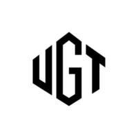 UGT letter logo design with polygon shape. UGT polygon and cube shape logo design. UGT hexagon vector logo template white and black colors. UGT monogram, business and real estate logo.