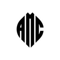 AMC circle letter logo design with circle and ellipse shape. AMC ellipse letters with typographic style. The three initials form a circle logo. AMC Circle Emblem Abstract Monogram Letter Mark Vector.