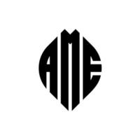 AME circle letter logo design with circle and ellipse shape. AME ellipse letters with typographic style. The three initials form a circle logo. AME Circle Emblem Abstract Monogram Letter Mark Vector. vector