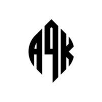 AQK circle letter logo design with circle and ellipse shape. AQK ellipse letters with typographic style. The three initials form a circle logo. AQK Circle Emblem Abstract Monogram Letter Mark Vector. vector
