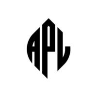 APL circle letter logo design with circle and ellipse shape. APL ellipse letters with typographic style. The three initials form a circle logo. APL Circle Emblem Abstract Monogram Letter Mark Vector. vector